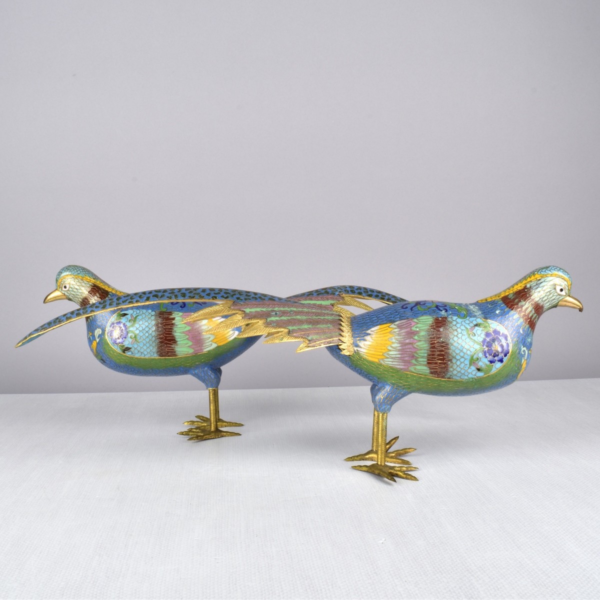 Vintage Pair of Chinese Cloisonne Birds