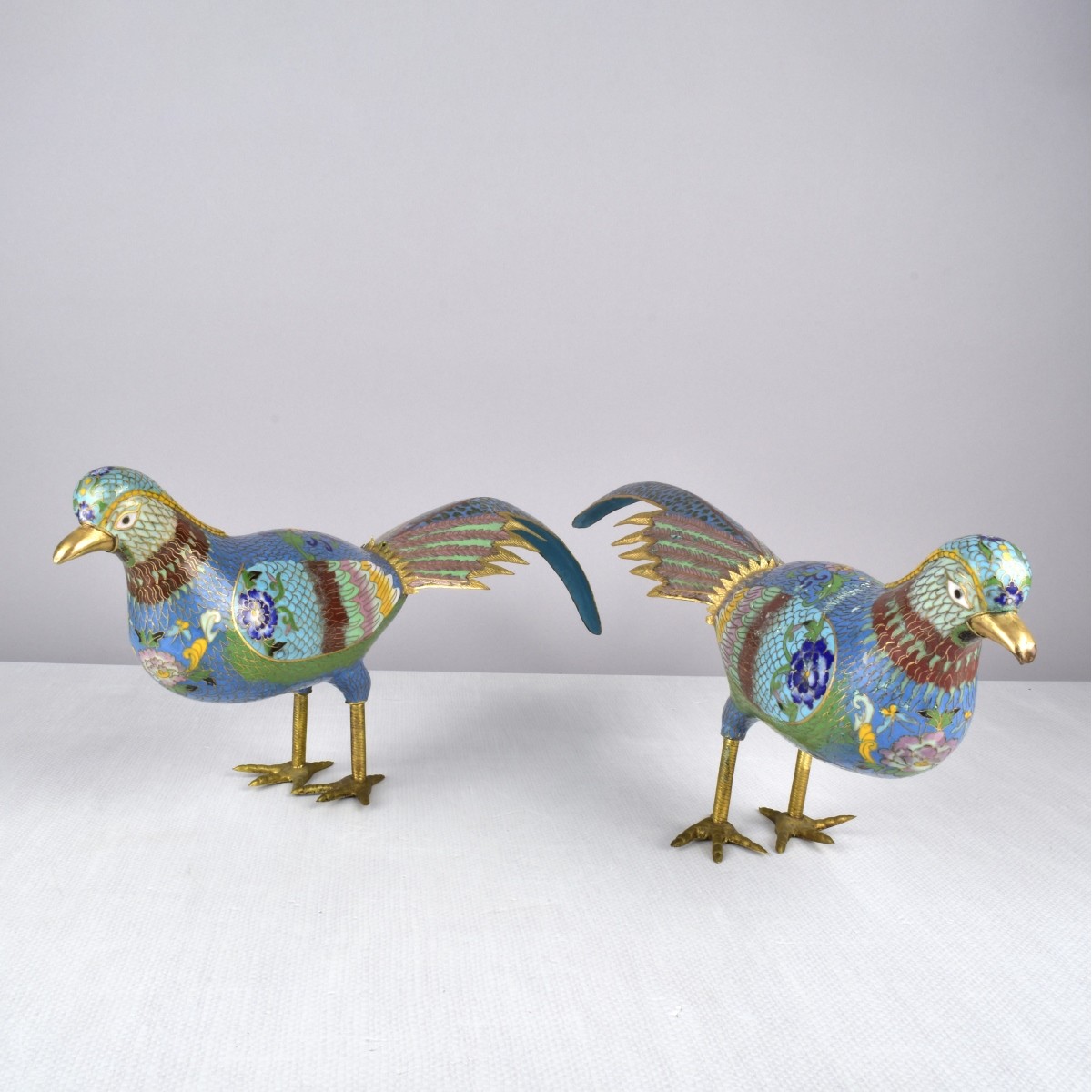 Vintage Pair of Chinese Cloisonne Birds