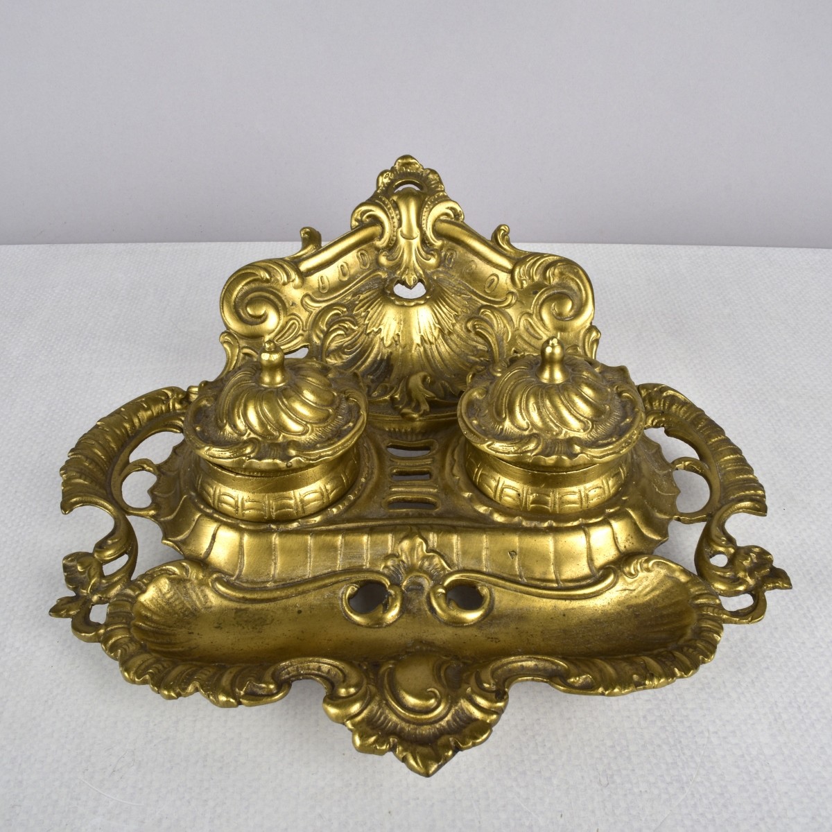 Antique Brass Baroque Inkwell