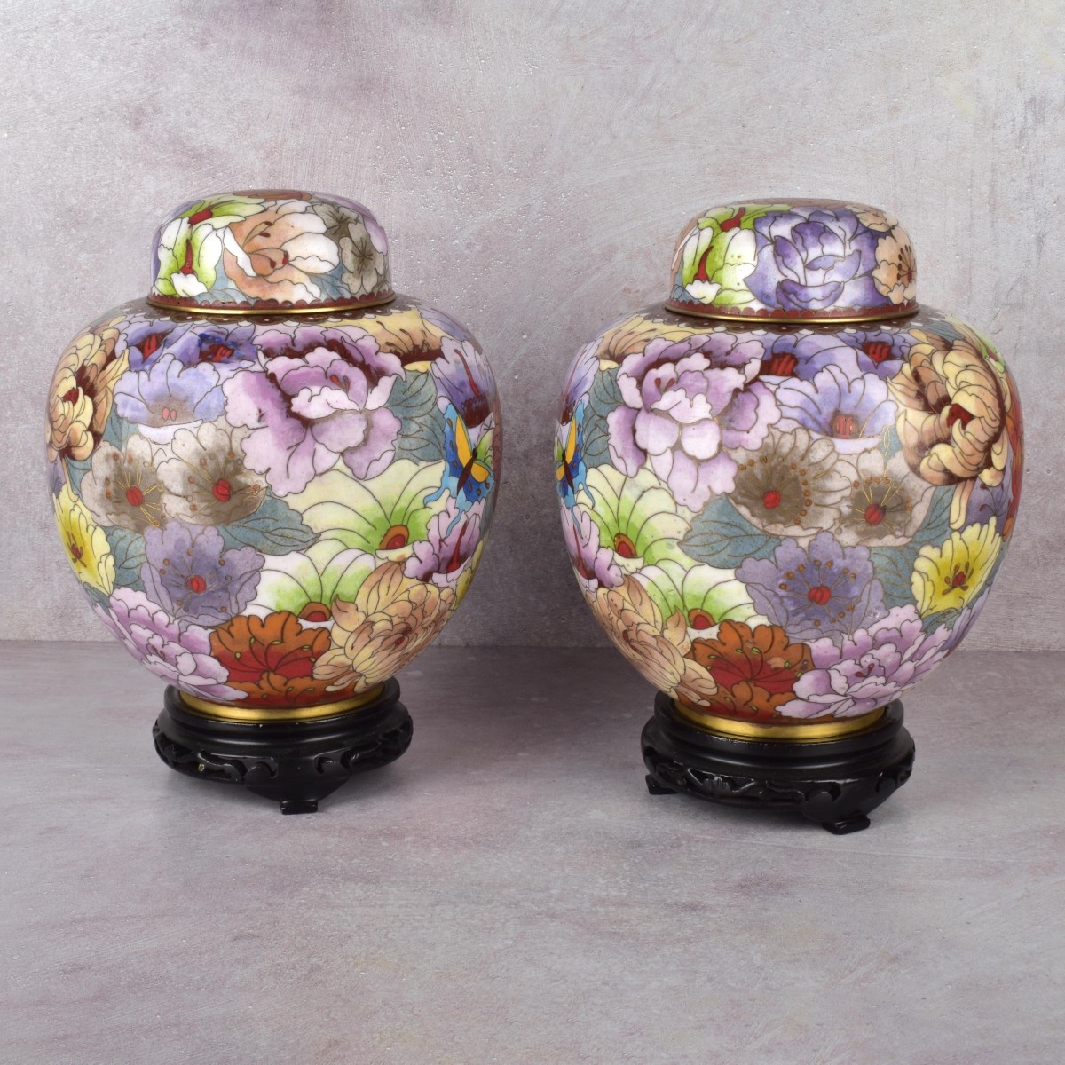 Pair Cloisonne Ginger Jars with Covers