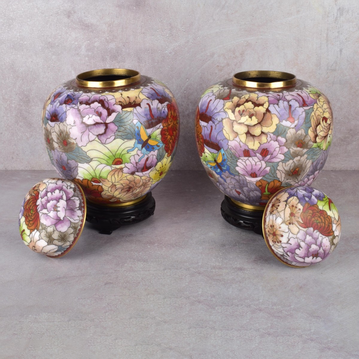 Pair Cloisonne Ginger Jars with Covers