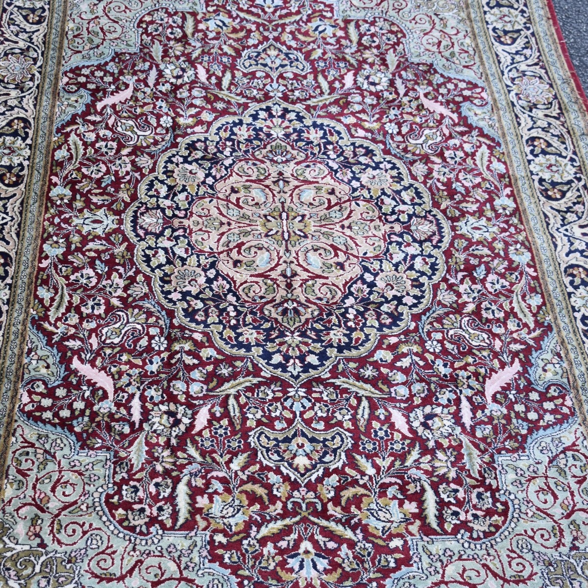 Semi-Antique Silk and Cotton Rug