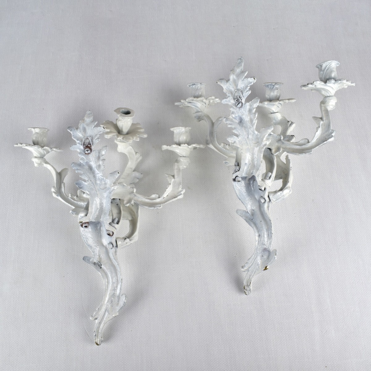 White Enameled Bronze Sconces