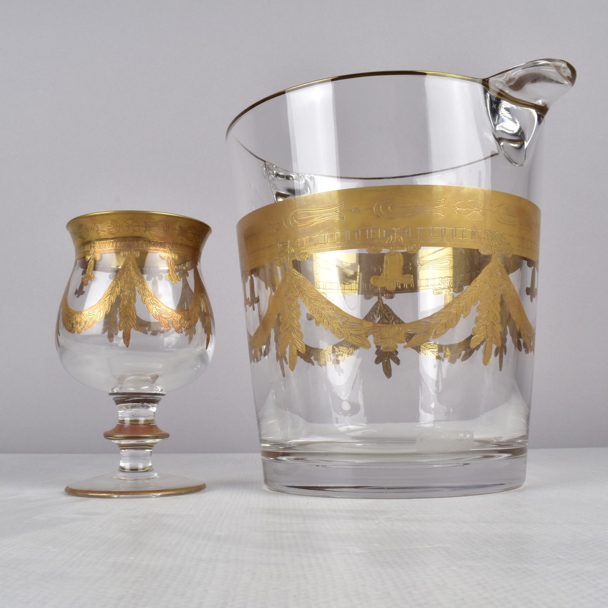 Heavy Gold Ice Bucket and Brandy Glasses