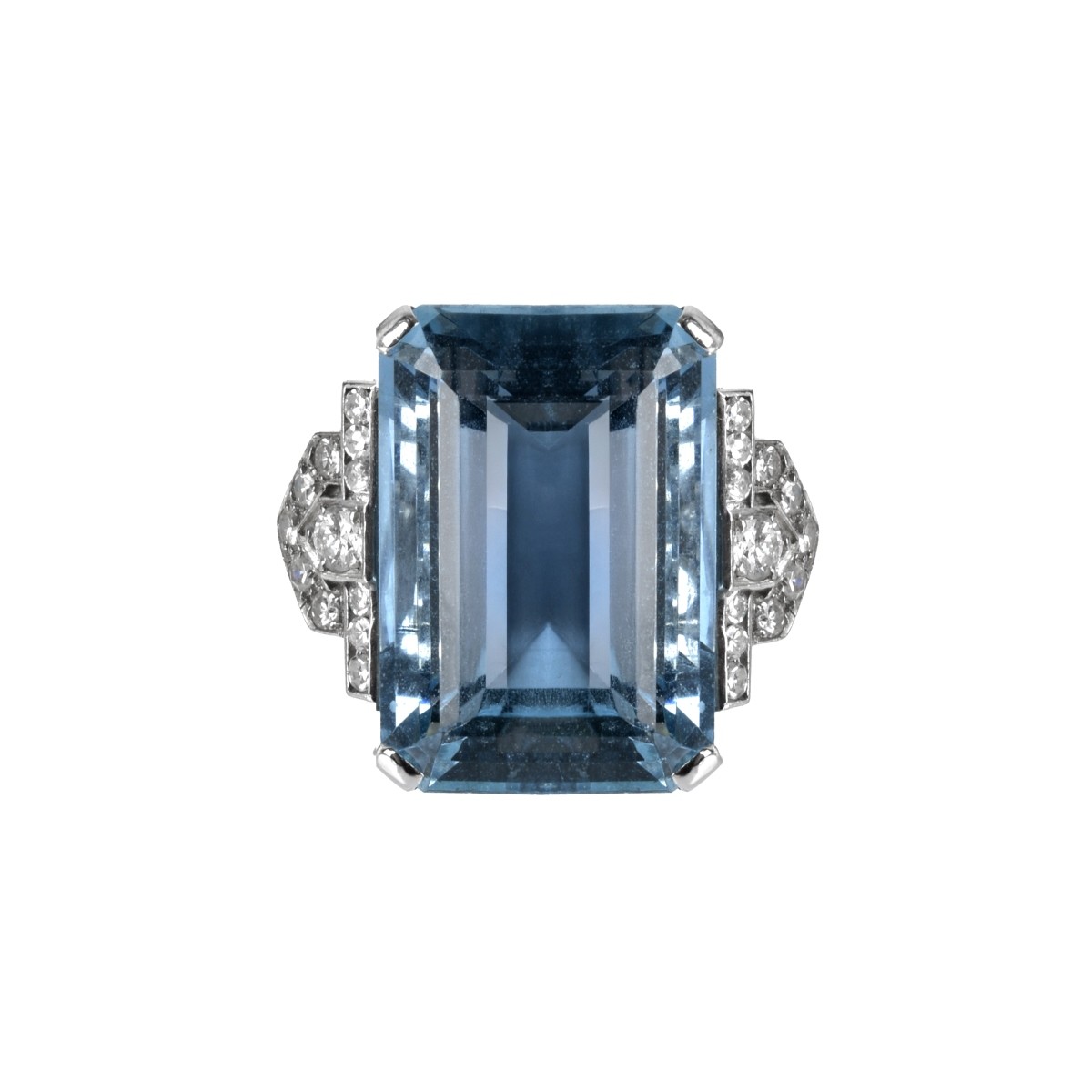 Aquamarine, Diamond and Platinum Ring