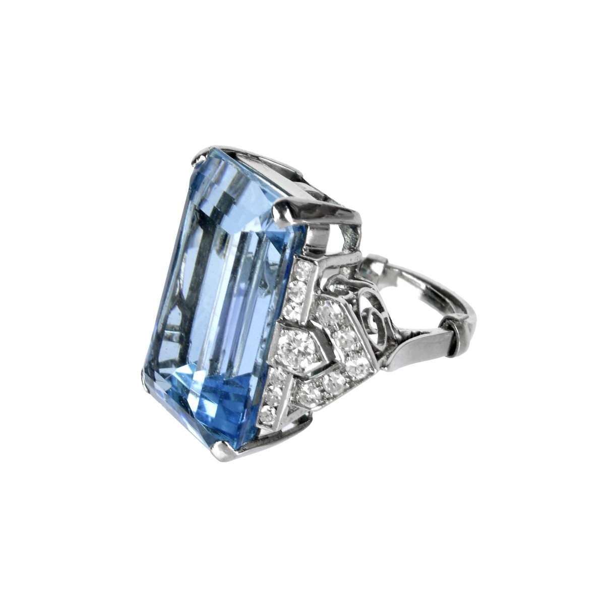 Aquamarine, Diamond and Platinum Ring