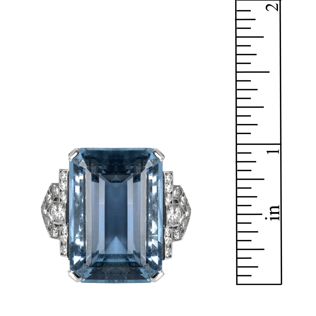 Aquamarine, Diamond and Platinum Ring