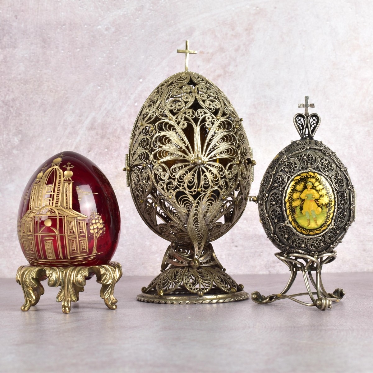 Three (3) Vintage Russian Eggs