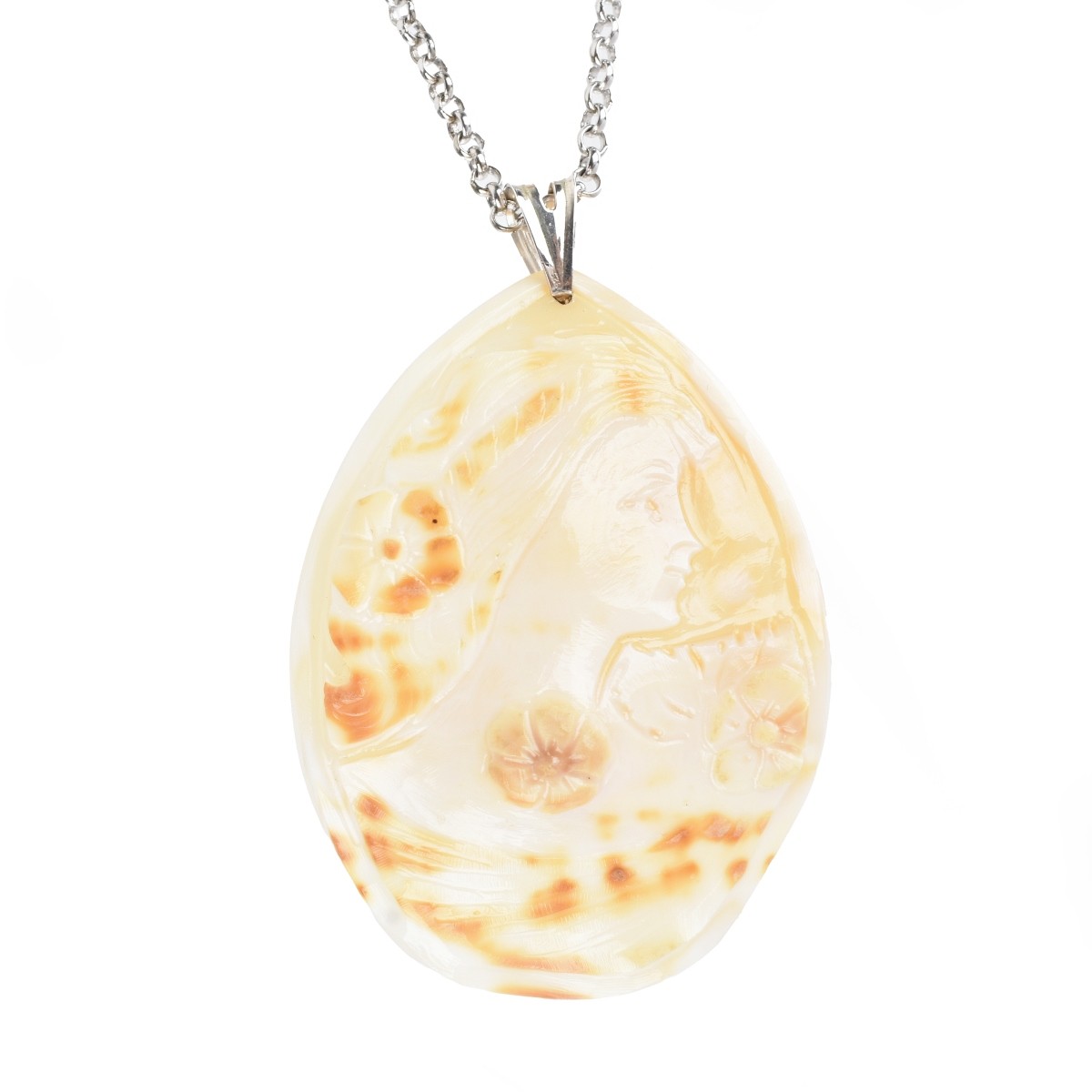 Art Nouveau Carved Shell Cameo Necklace