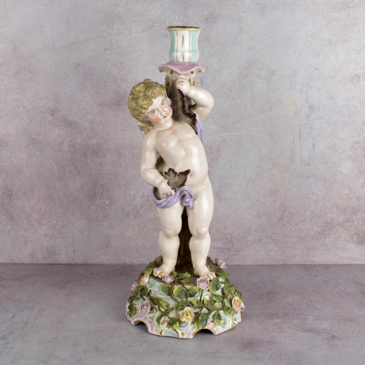 Meissen Style Cherub Candlestick