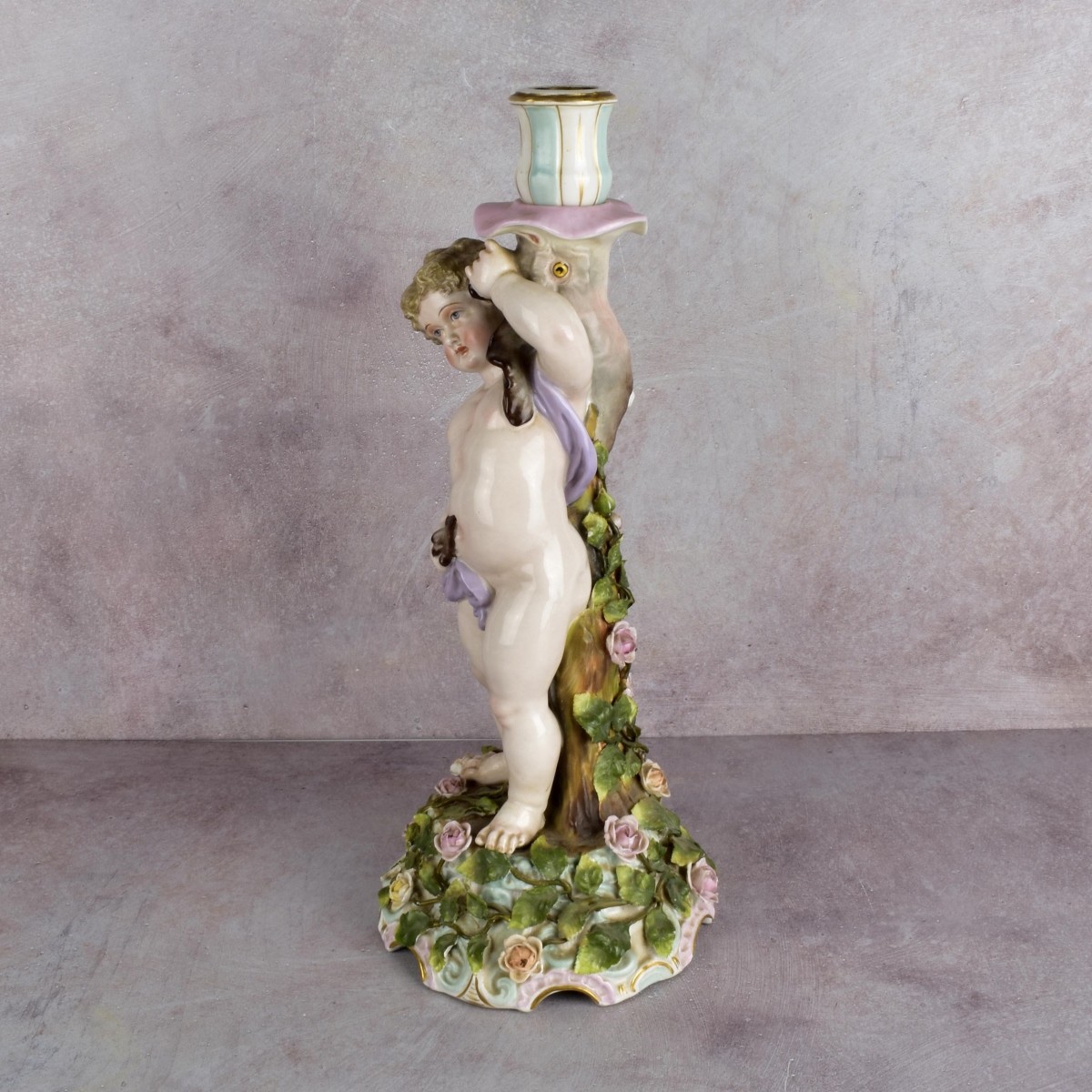 Meissen Style Cherub Candlestick