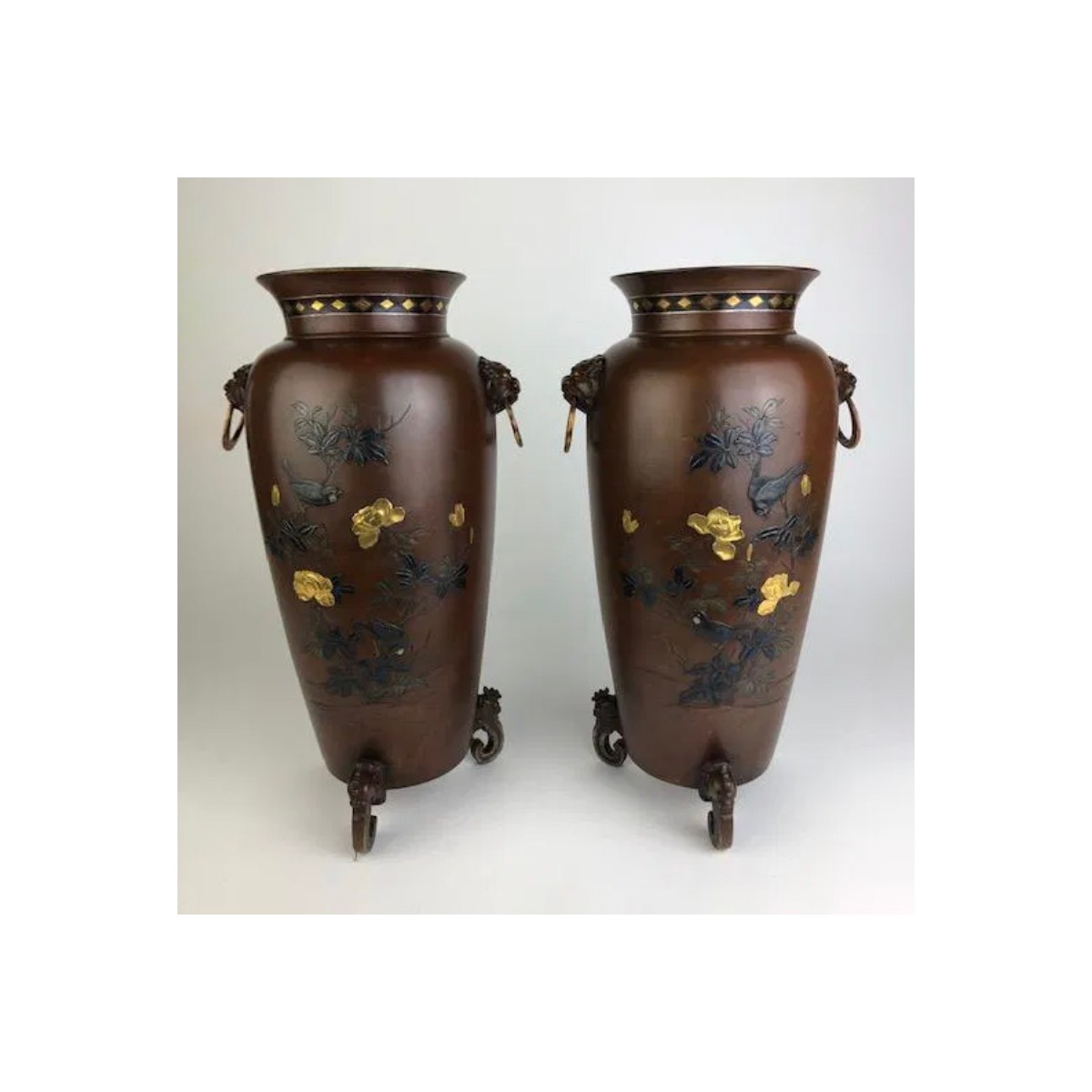 School of Kanagowa Mixed Metal Vases