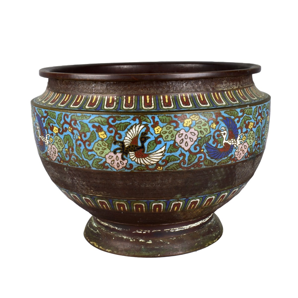 Antique Chinese Cloisonne Enamel & Bronze Planter