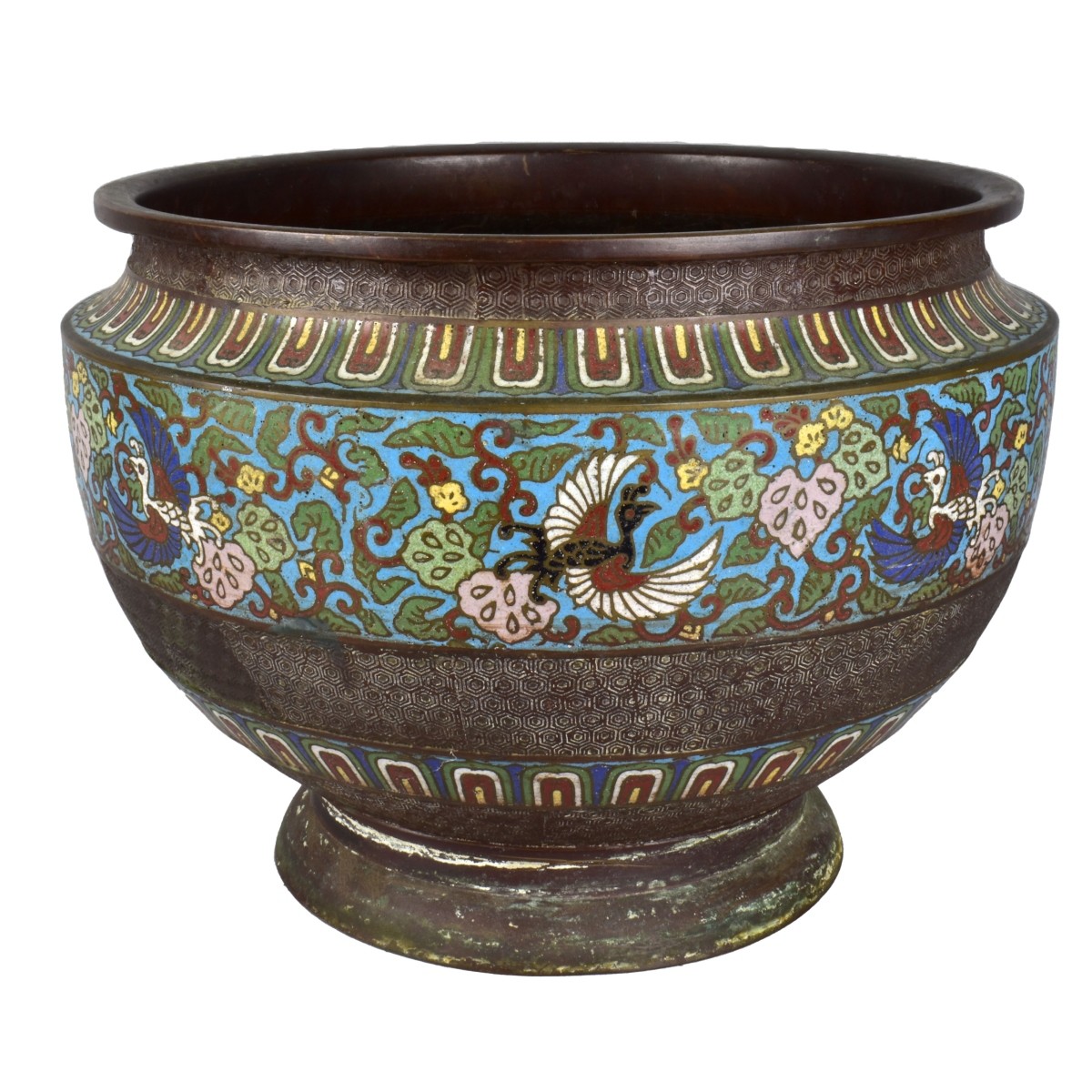 Antique Chinese Cloisonne Enamel & Bronze Planter