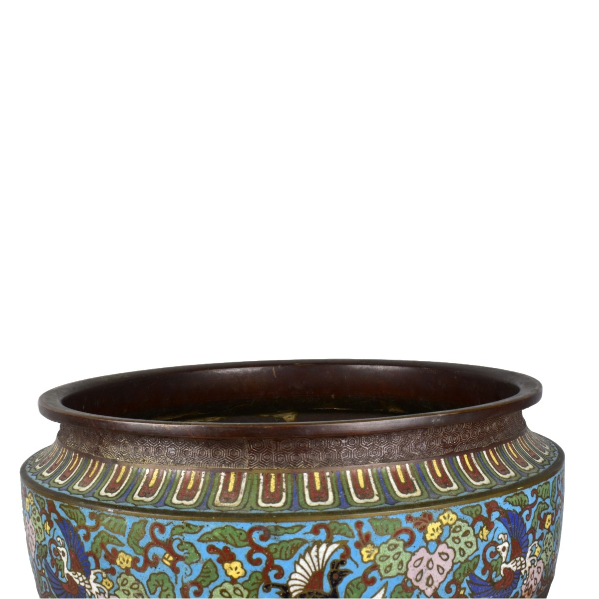 Antique Chinese Cloisonne Enamel & Bronze Planter