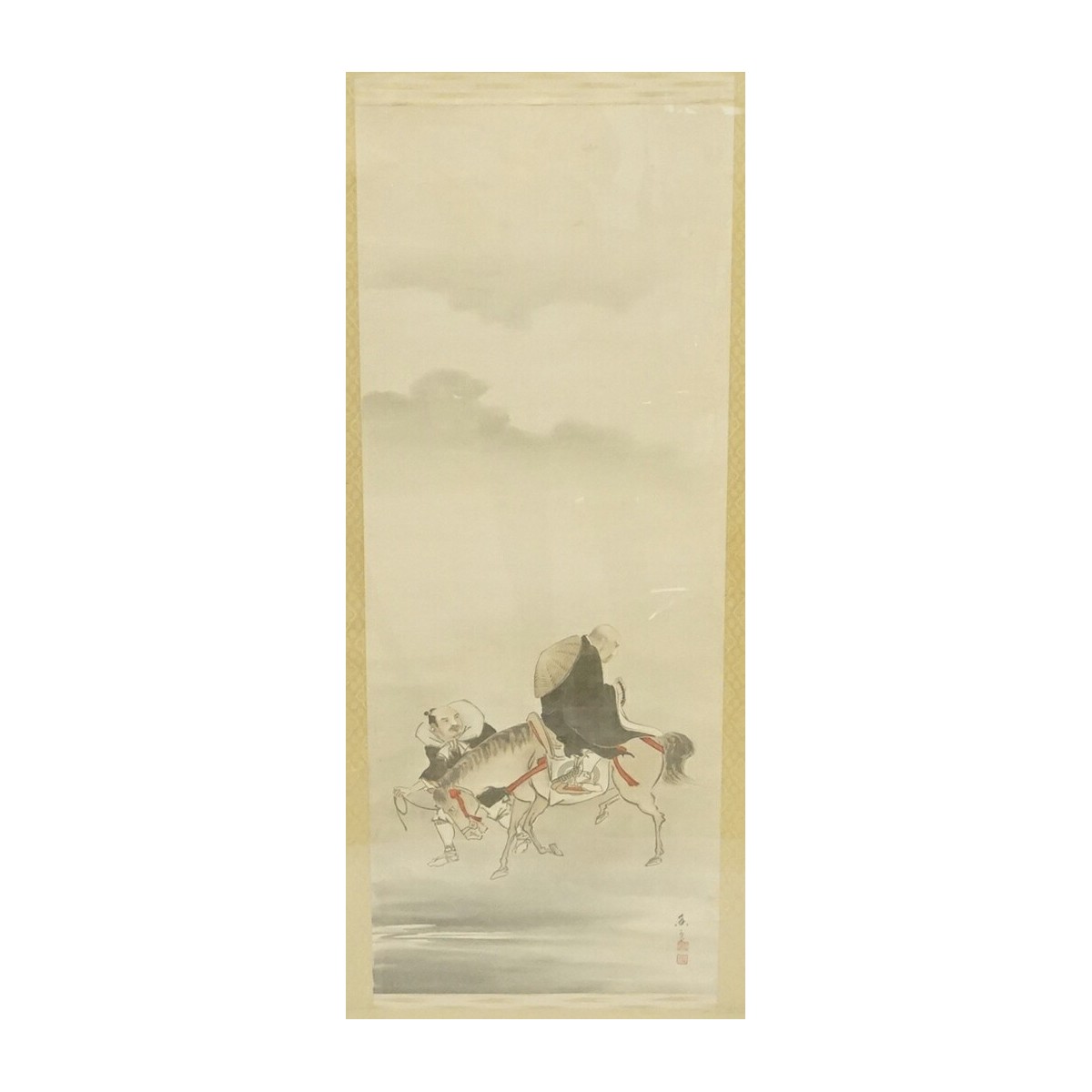 Circa 1800s Chinese Scroll Painting in shadowbox