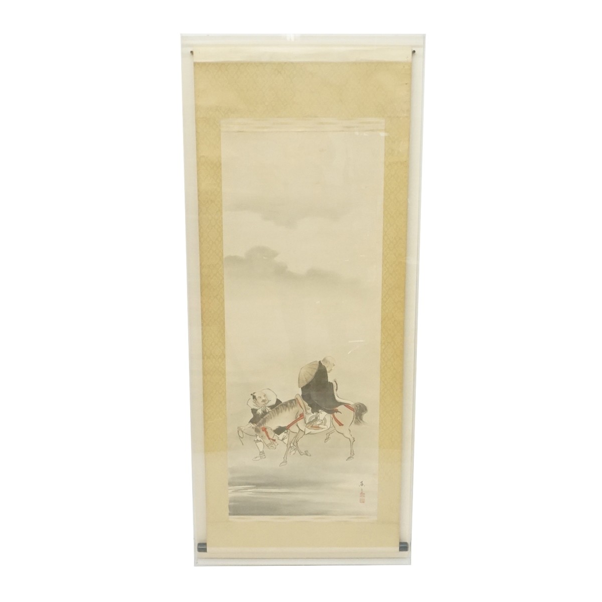 Circa 1800s Chinese Scroll Painting in shadowbox