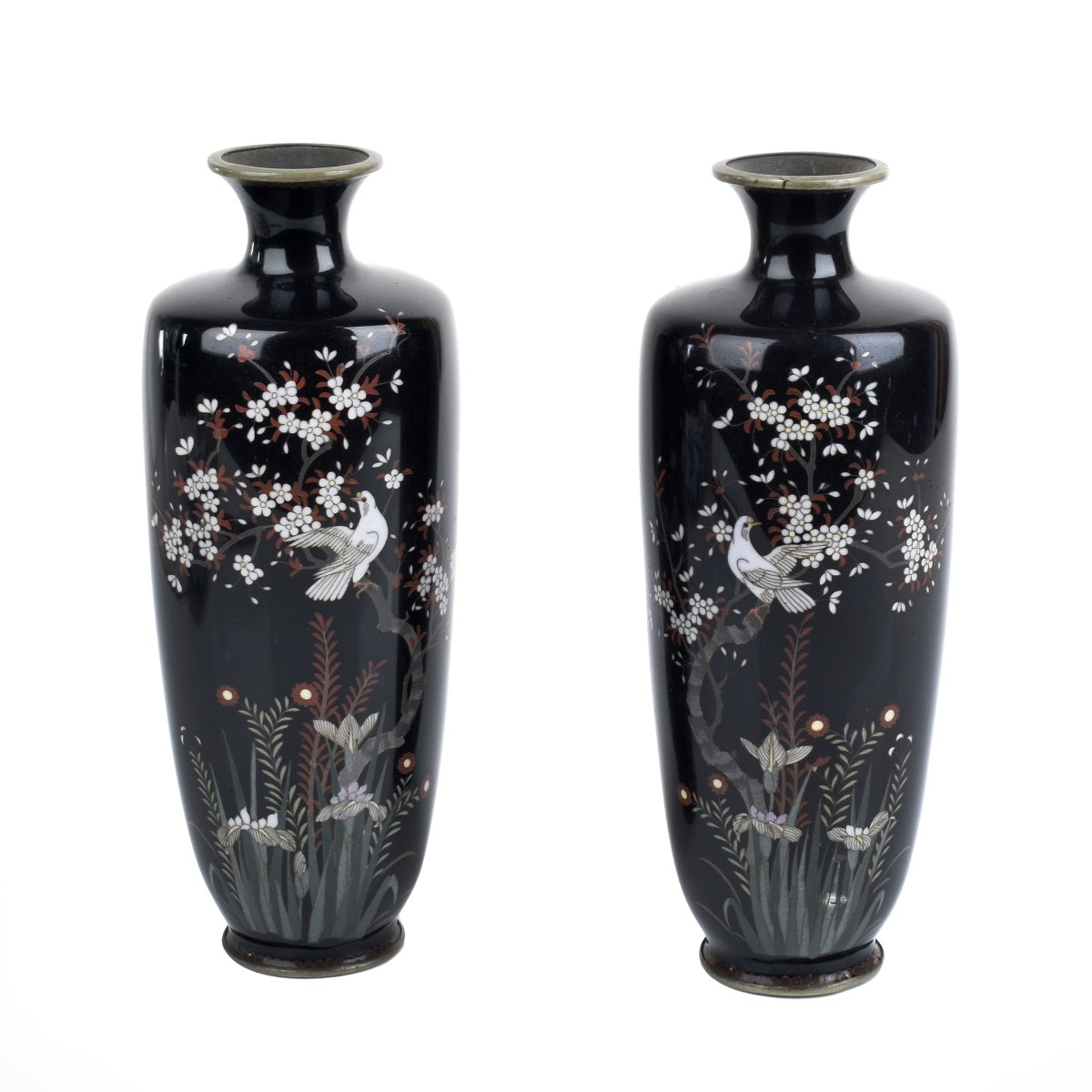 Pr Meiji Japanese Cloisonne Enamel Vases