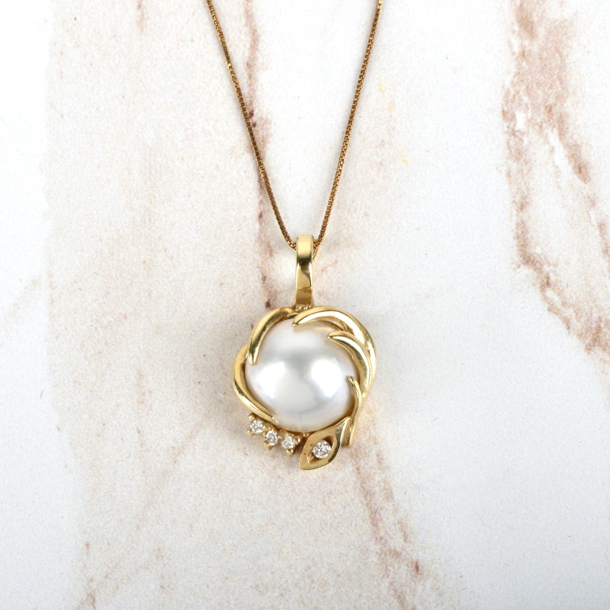 Pearl, Diamond and 14K Necklace