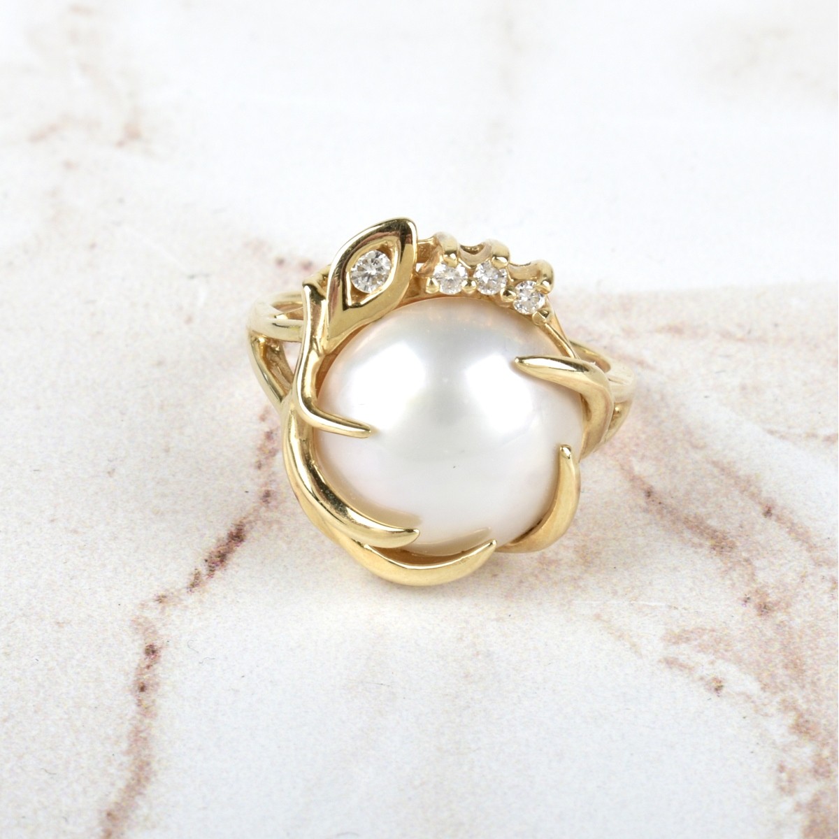 Pearl, Diamond and 14K Ring