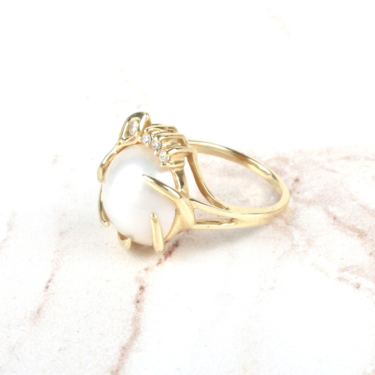 Pearl, Diamond and 14K Ring