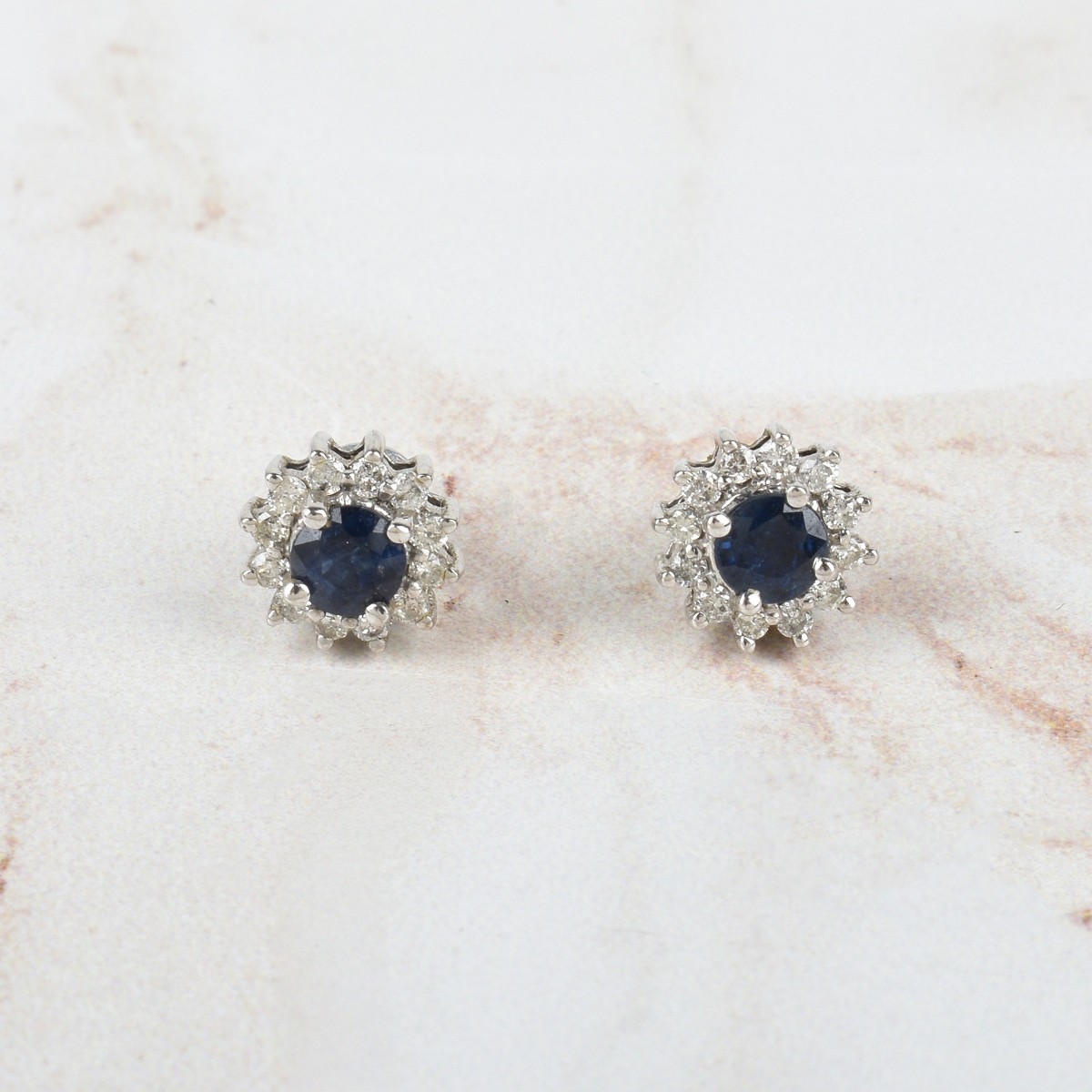 Sapphire, Diamond and 14K Ear Studs