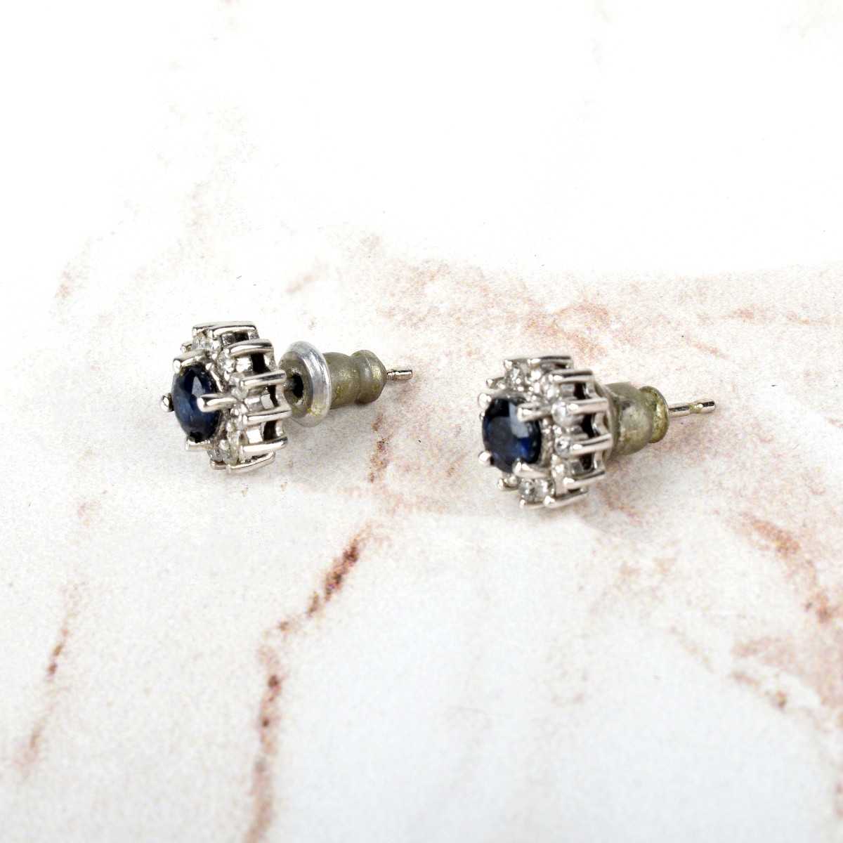 Sapphire, Diamond and 14K Ear Studs