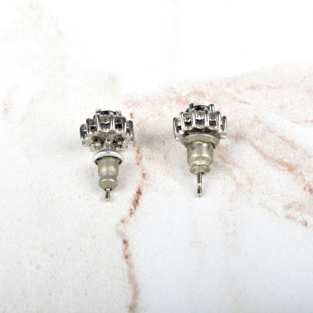 Sapphire, Diamond and 14K Ear Studs