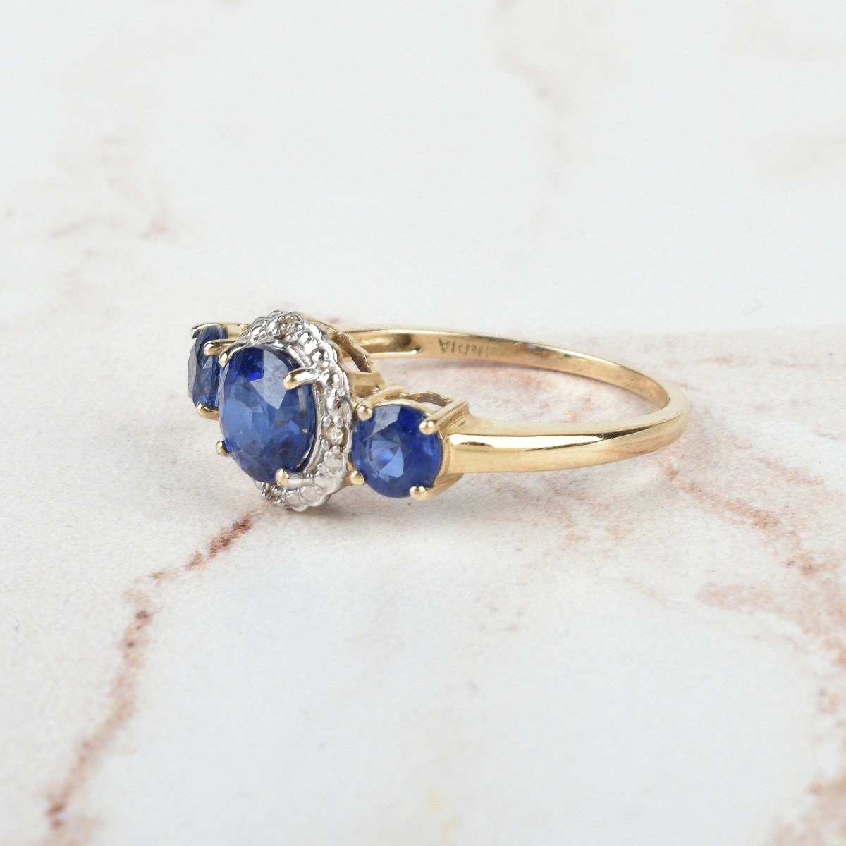 Sapphire, Diamond and 10K Ring