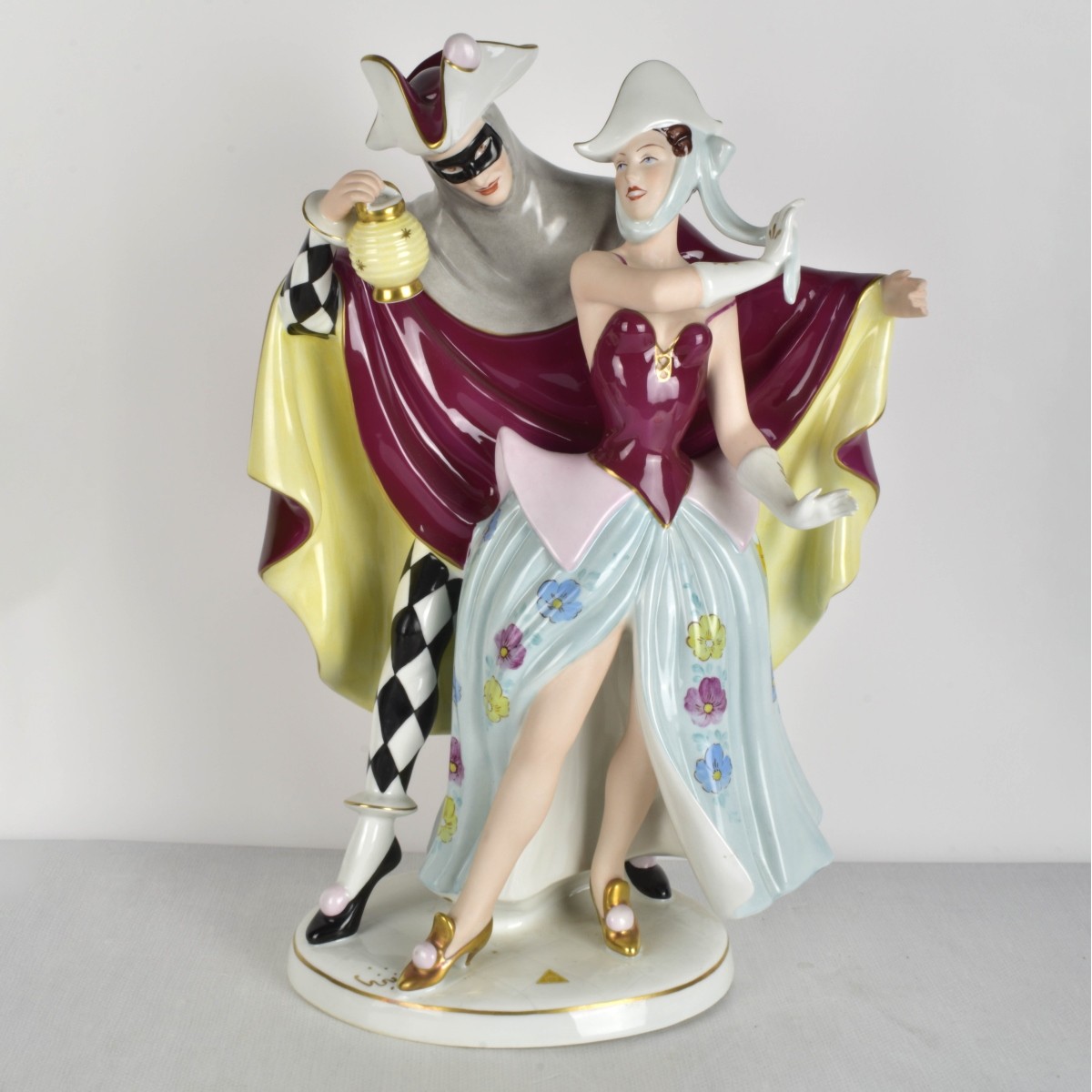 Large Royal Dux Porcelain Masquerade Figurine