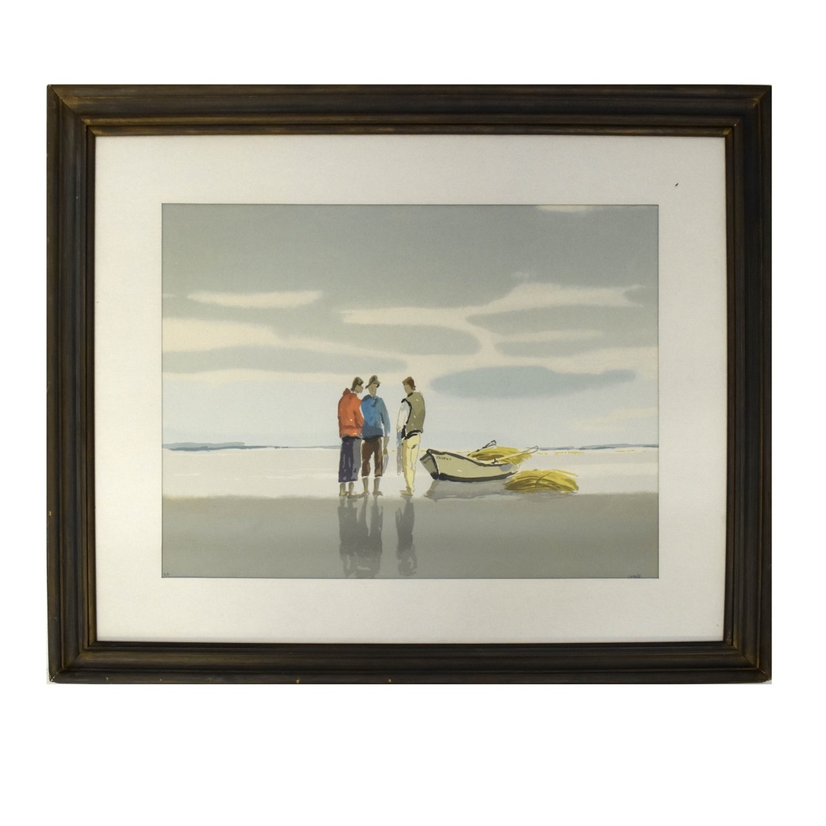 Beach Scene with Boat and Men Lithograph