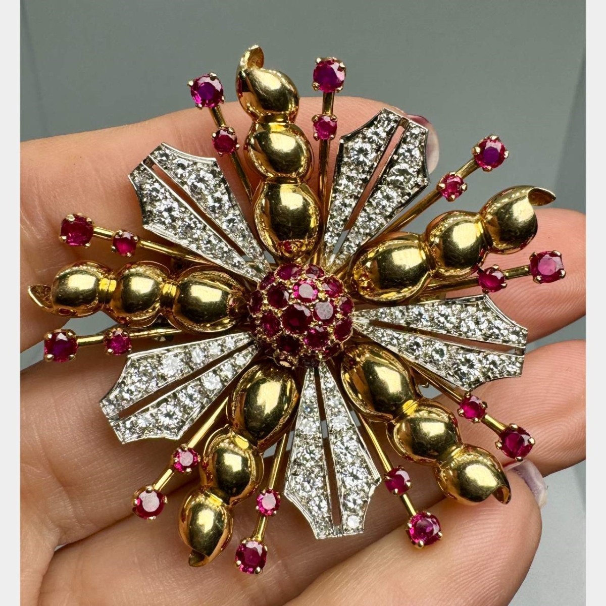 Ruby, Diamond and 18K Brooch