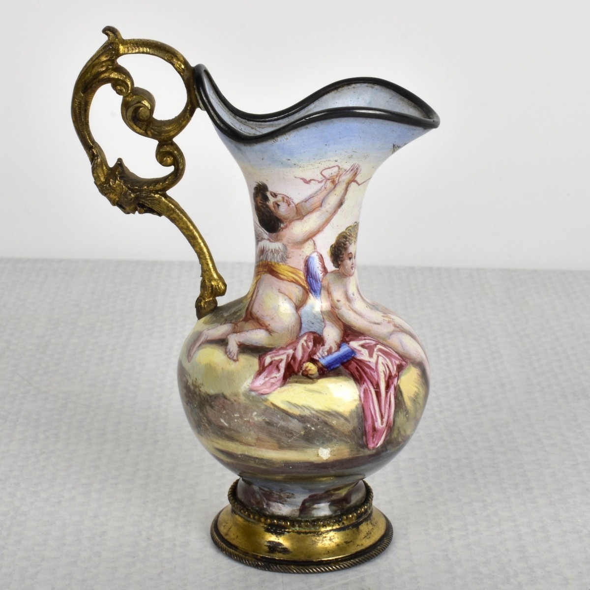 19th Century Viennese Enameled Ewer and Tray