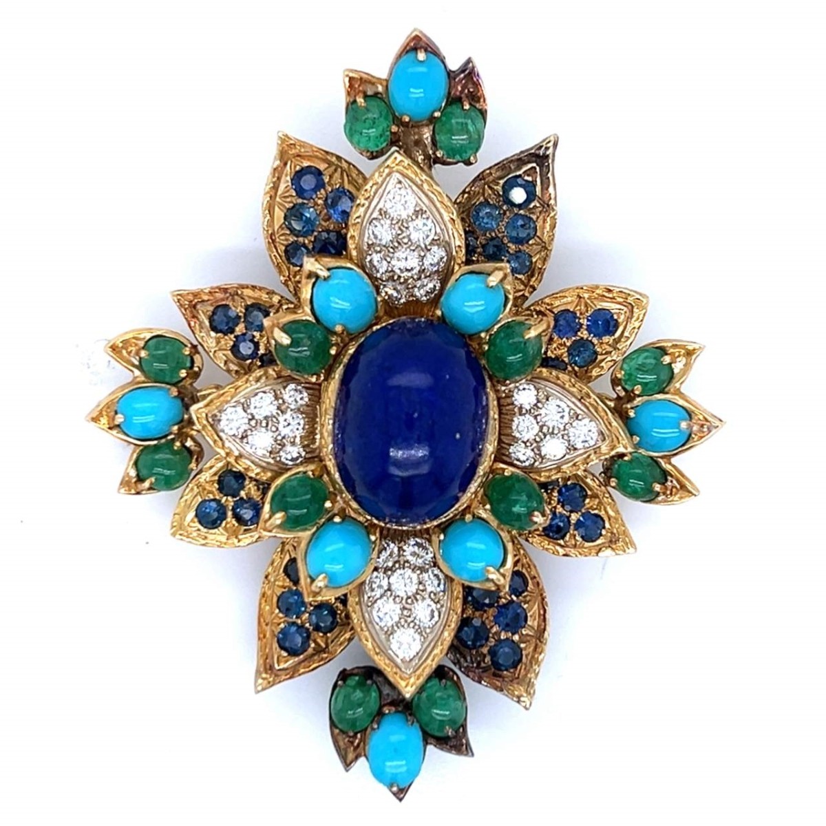 Gemstone and 18K Brooch