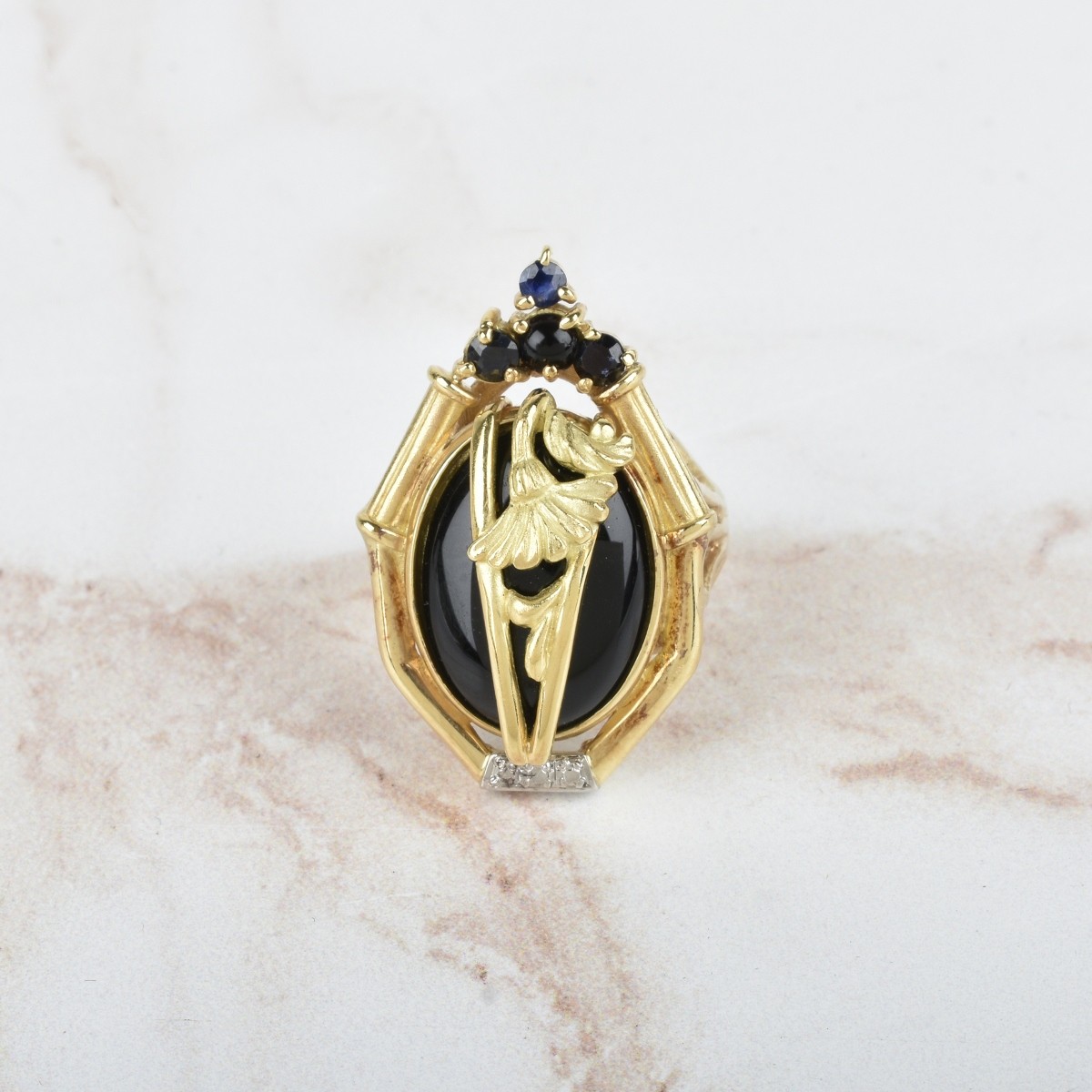 Onyx, Sapphire and 14K Ring