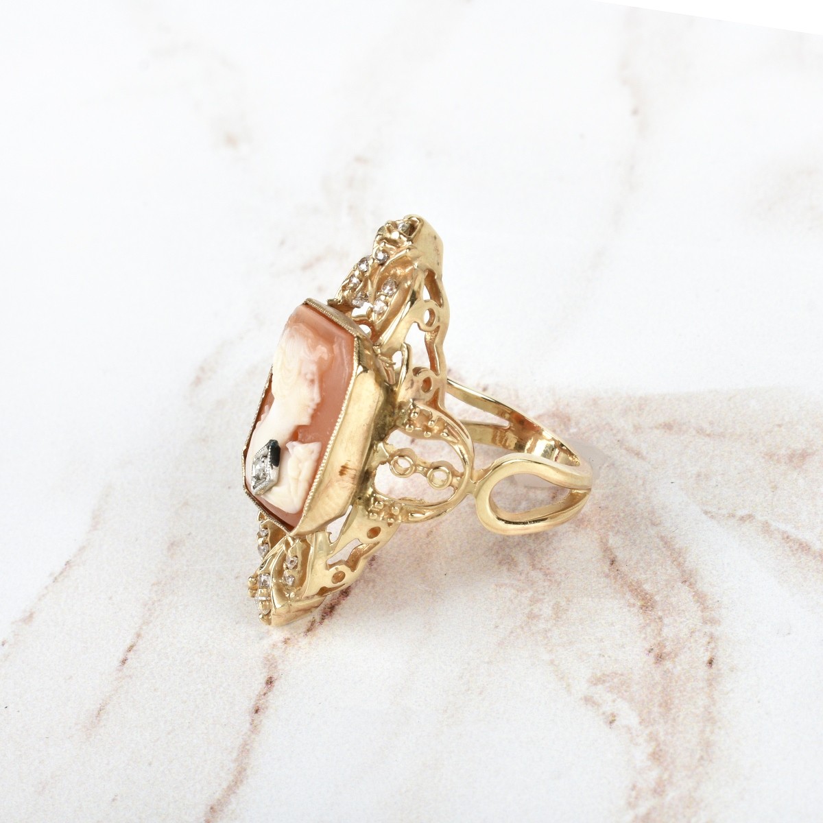 Diamond, Shell and 14K Ring