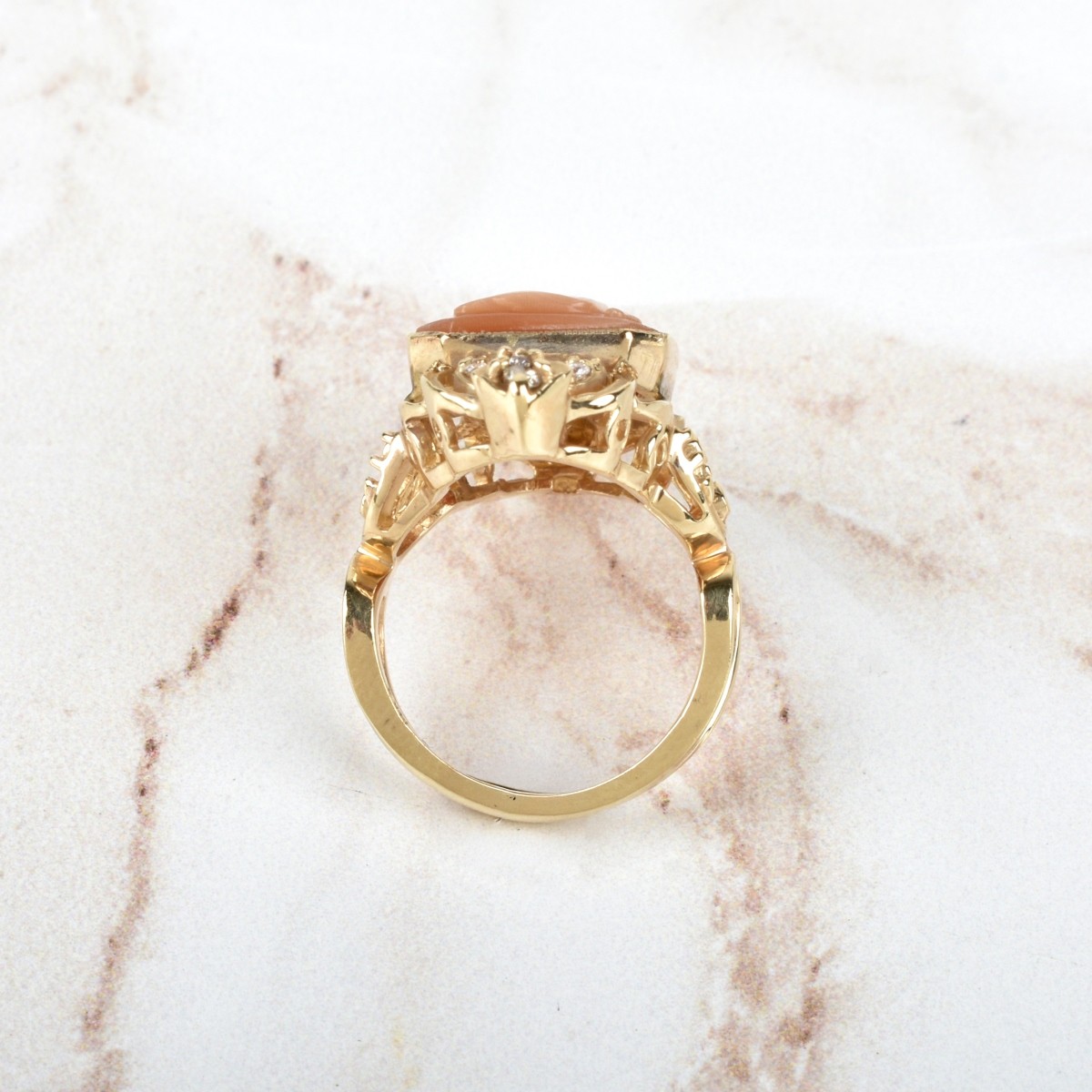 Diamond, Shell and 14K Ring