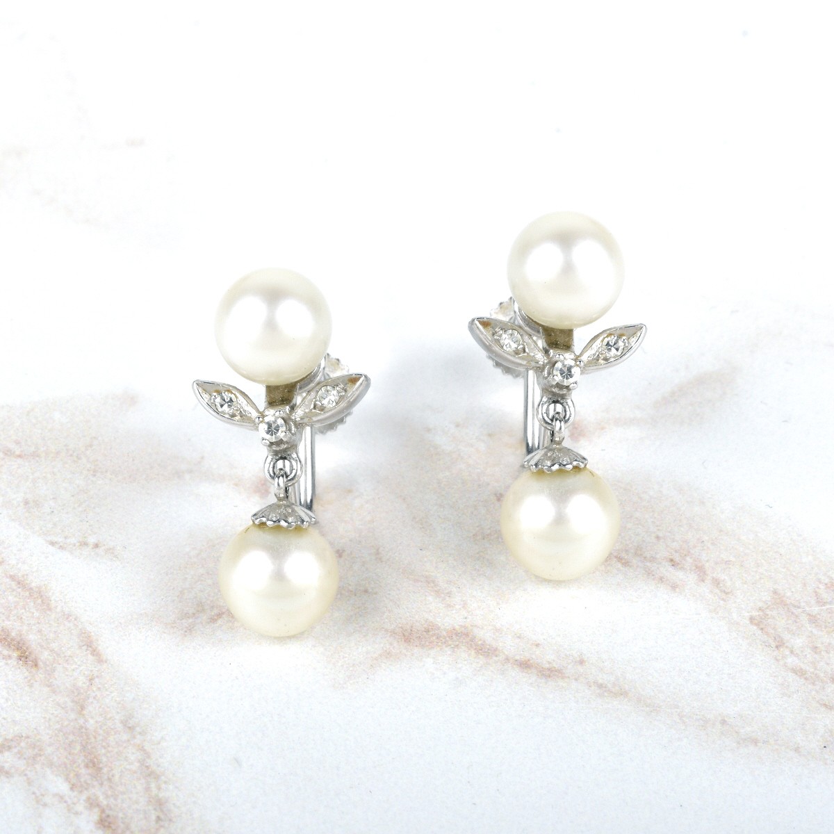 Pearl, Diamond and 14K Earrings