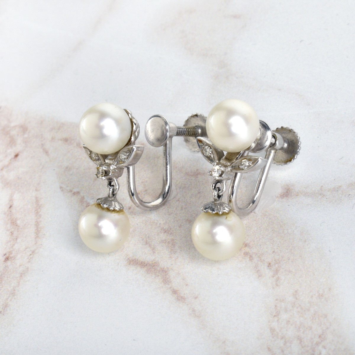 Pearl, Diamond and 14K Earrings