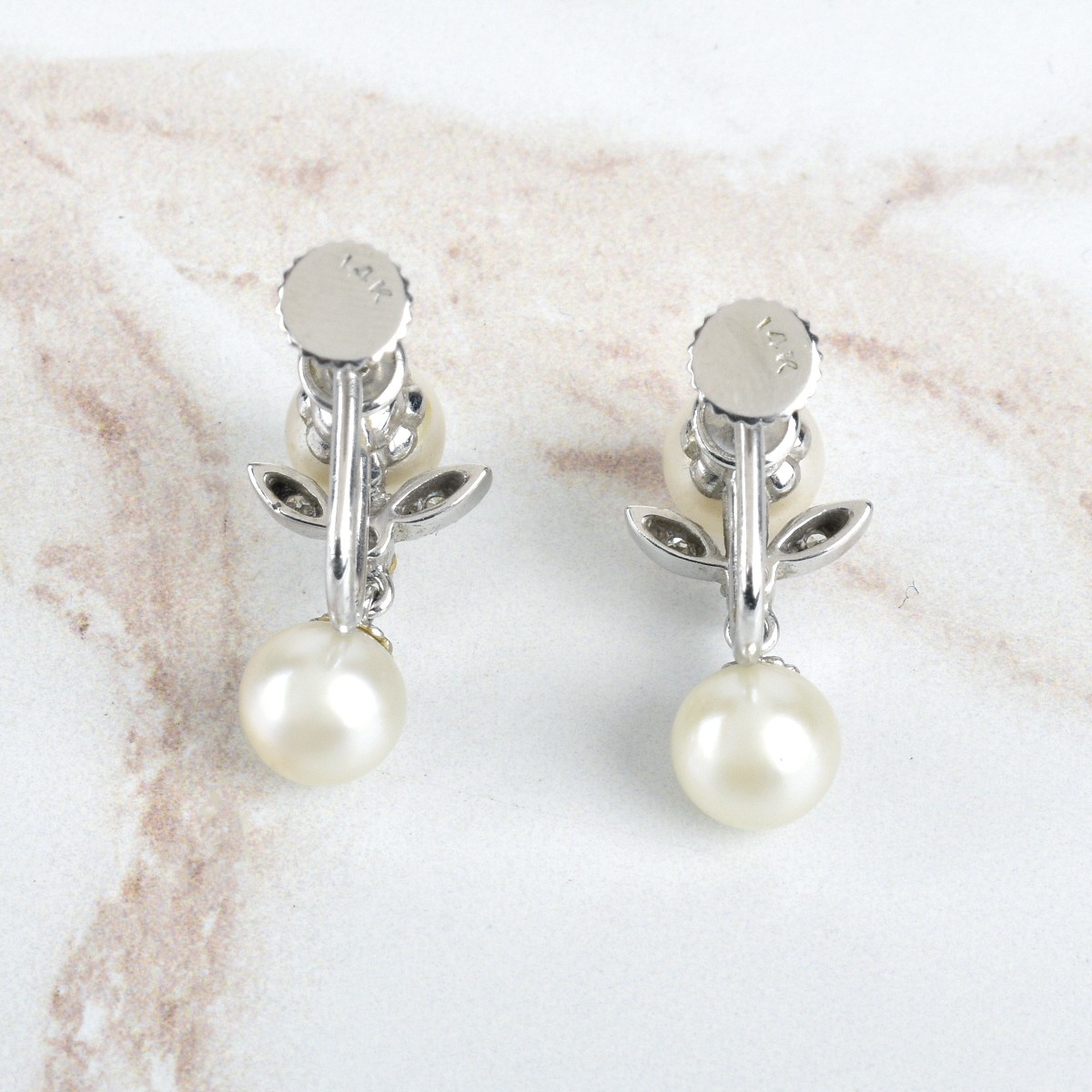 Pearl, Diamond and 14K Earrings