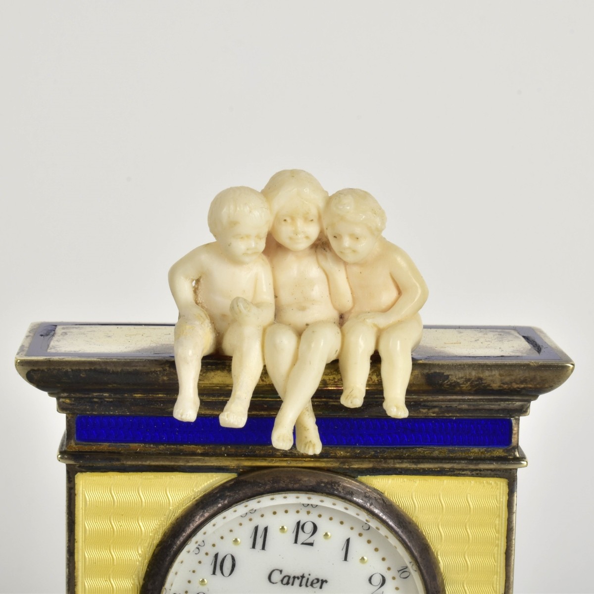 935 Silver Desk Time Piece Children on Mantle