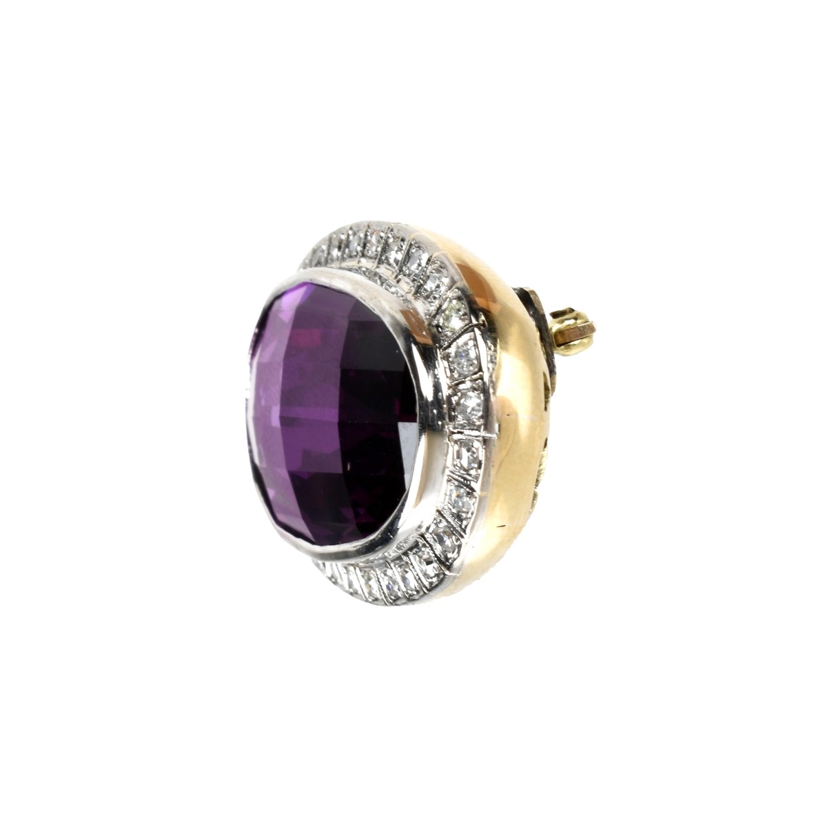 Amethyst, Diamond and 14K Brooch