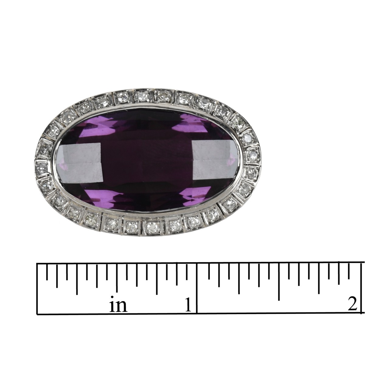 Amethyst, Diamond and 14K Brooch