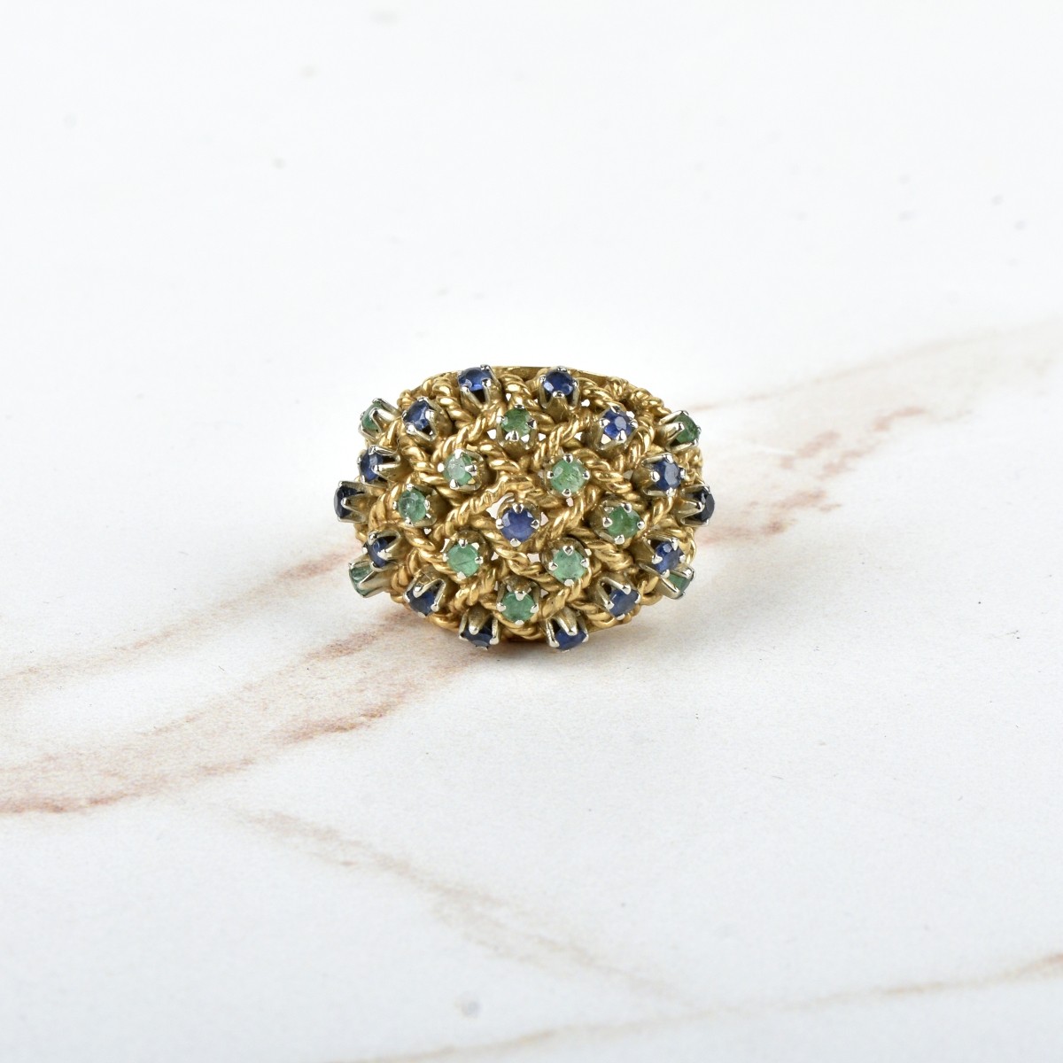 Emerald, Sapphire and 14K Ring