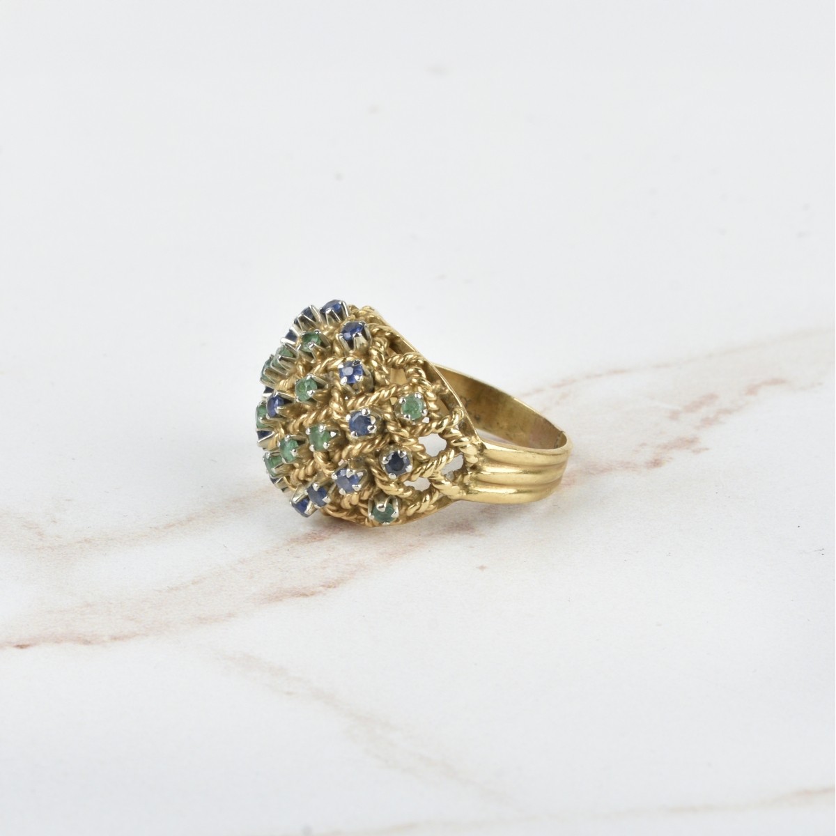 Emerald, Sapphire and 14K Ring