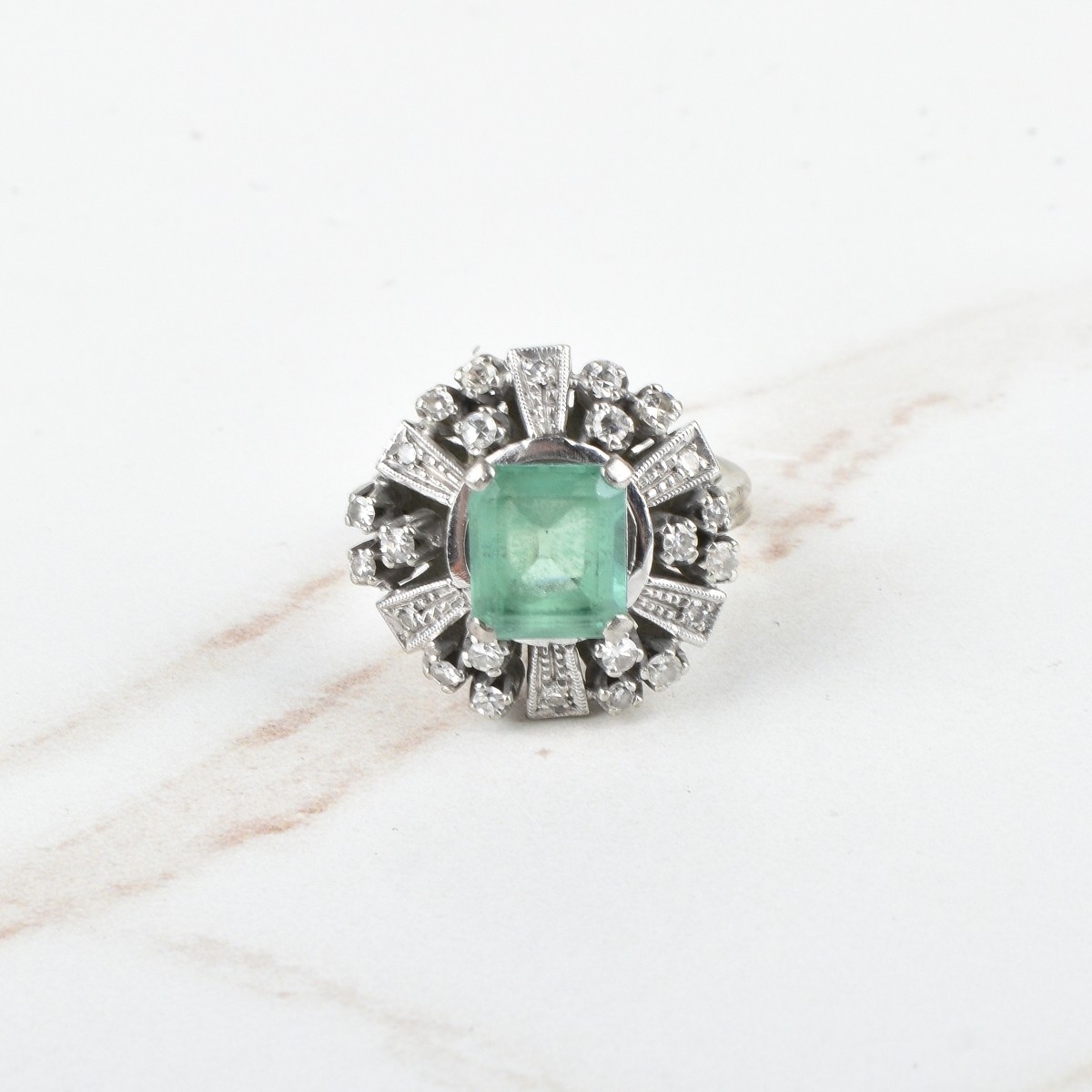 Emerald, Diamond and 14K Ring