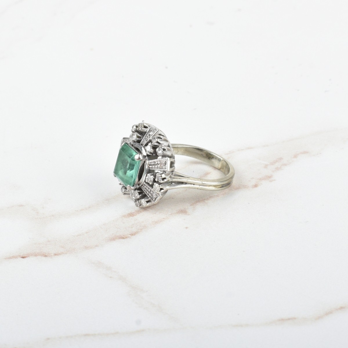 Emerald, Diamond and 14K Ring