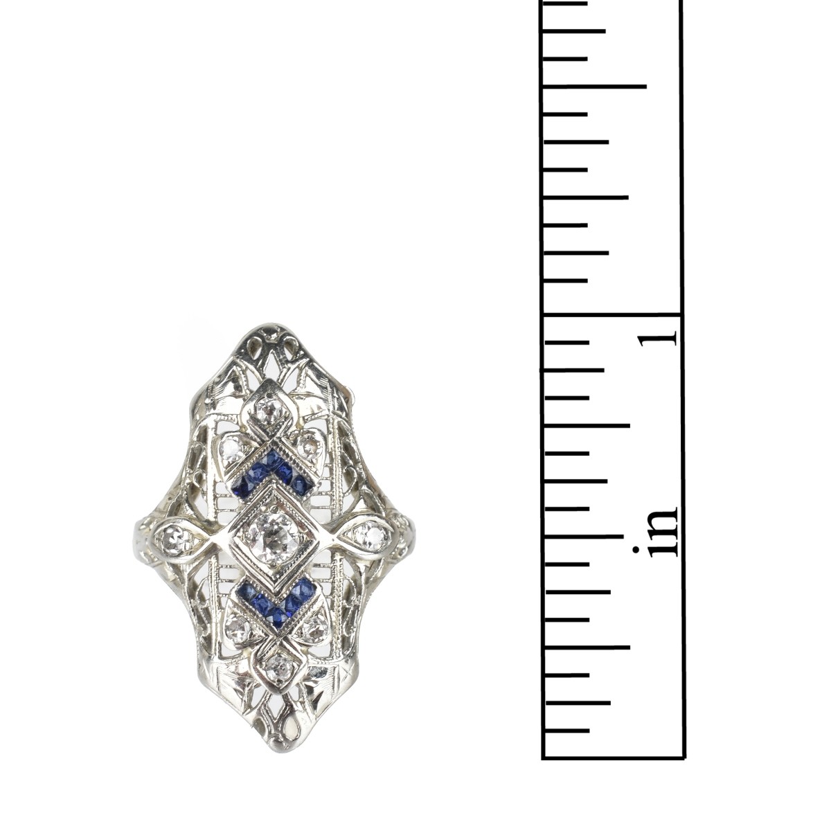 Deco Diamond, Sapphire and 18K Ring