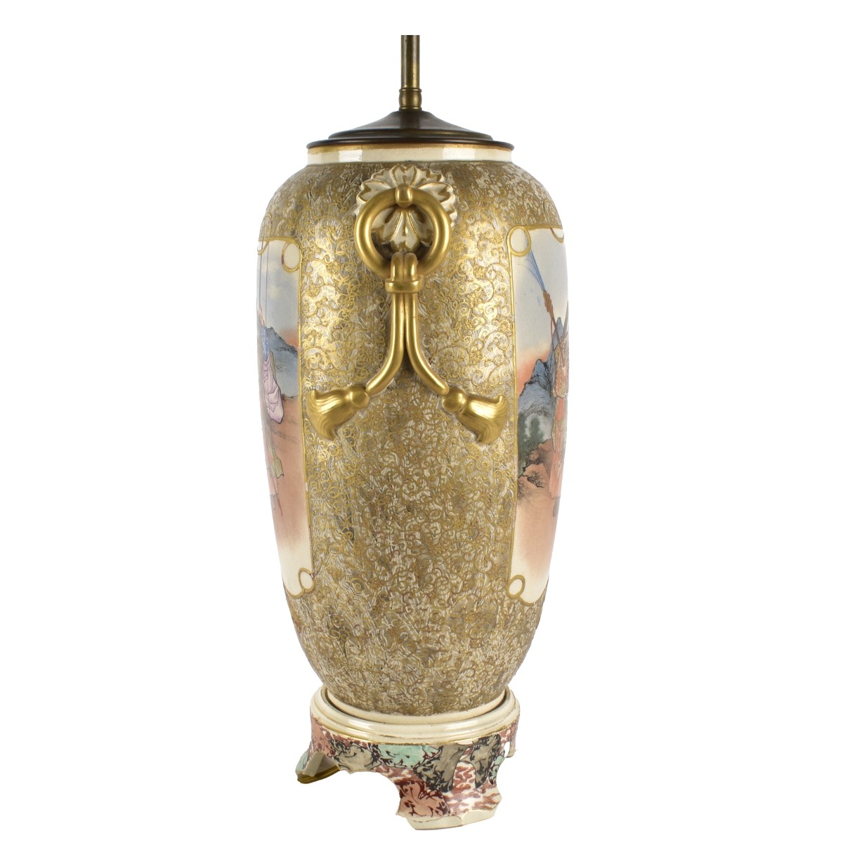 Pair of Antique Japanese Satsuma Lamps