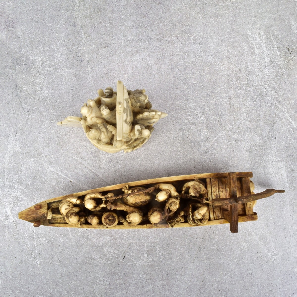 Two Antique Carved Japanese Figures of Boats